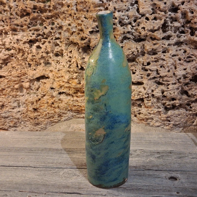 bottiglia scultura blu arte ceramica toscana, sculpture blue bottle ceramic art of tuscany