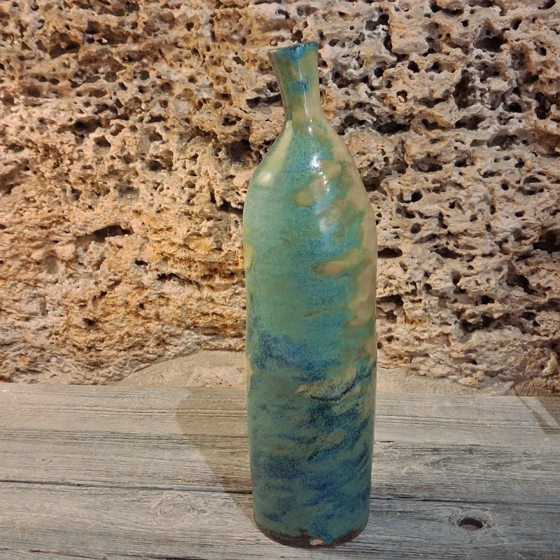 bottiglia scultura gres blu arte ceramica toscana, sculpture blue bottle ceramic art of tuscany