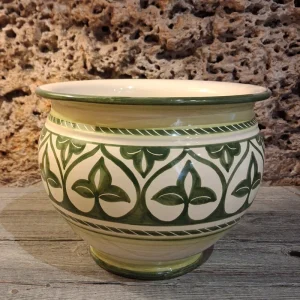 cachepot in ceramica dipinto a mano in toscana colore verde, hand painted green pot cover in pottery