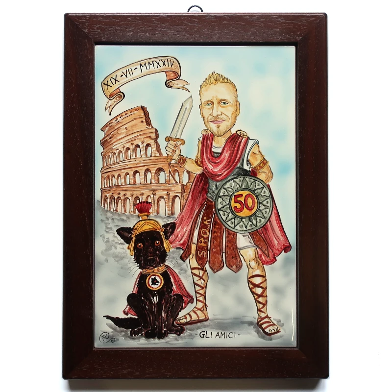 caricatura divertente antico romano regalo personalizzato compleanno quadro ceramica, funny caricature cartoon birthday custom gift ceramic painting