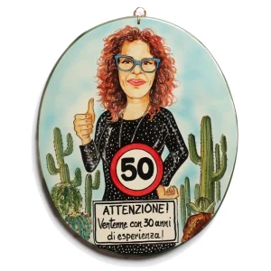 caricatura personalizzata compleanno attenzione 50 anni dipinta a mano, hand painted caricature in comics style for birthday