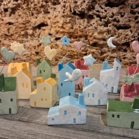 casine colorate bomboniere ceramica personalizzate, hand made colorful houses in ceramic