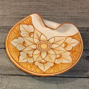 centrotavola ceramica toscana dipinto a mano arancio terra di siena, handpainted centerpiece in ceramic