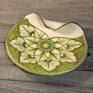 centrotavola ceramica verde dipinto a mano artigianato toscana, green centerpiece handmade in tuscany