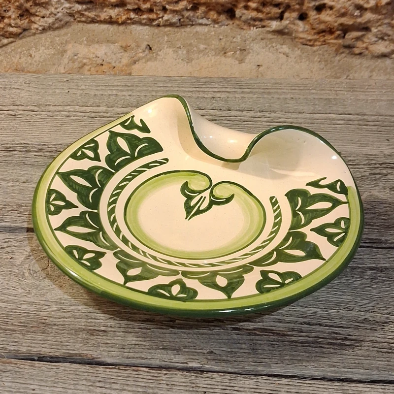 centrotavola piccolo in ceramica verde dipinto a mano artigianato toscana, green centerpiece handmade in tuscany