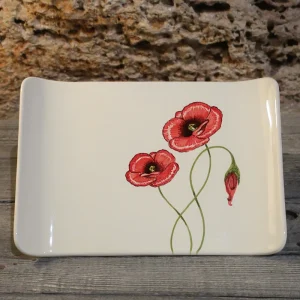 centrotavola rettangolare ceramica papaveri rossi, red poppies ceramic centerpiece handmade in tuscany