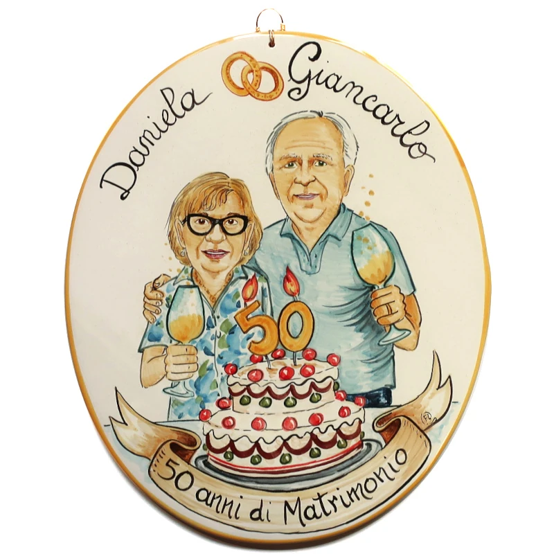 ceramica personalizzata Anniversario Matrimonio 25 anni Nozze Argento 50 anni Nozze Oro, Wedding Anniversary custom handpainted ceramic tile