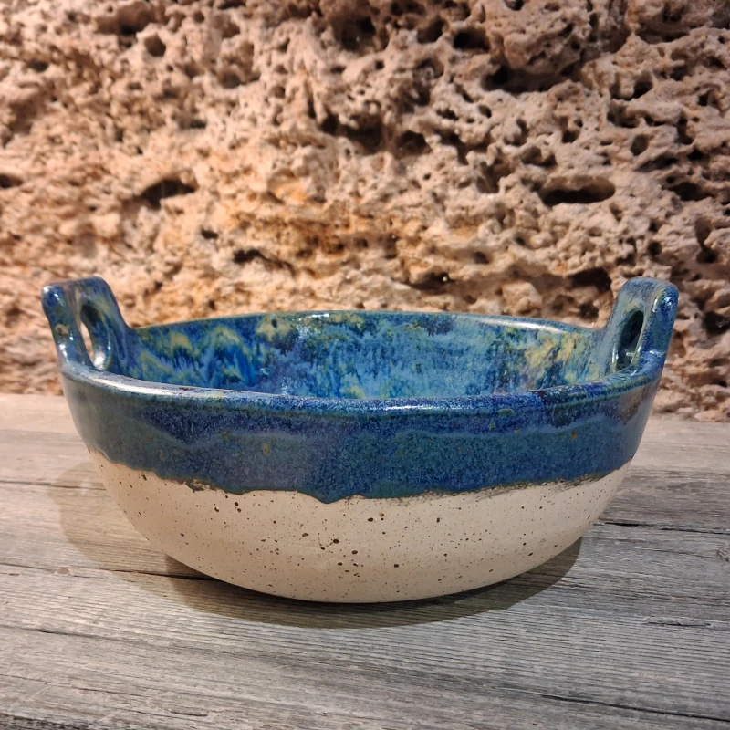 ciotola blu in gres ceramiche artistiche toscana, blue sculpture ceramic bowl made in tuscany