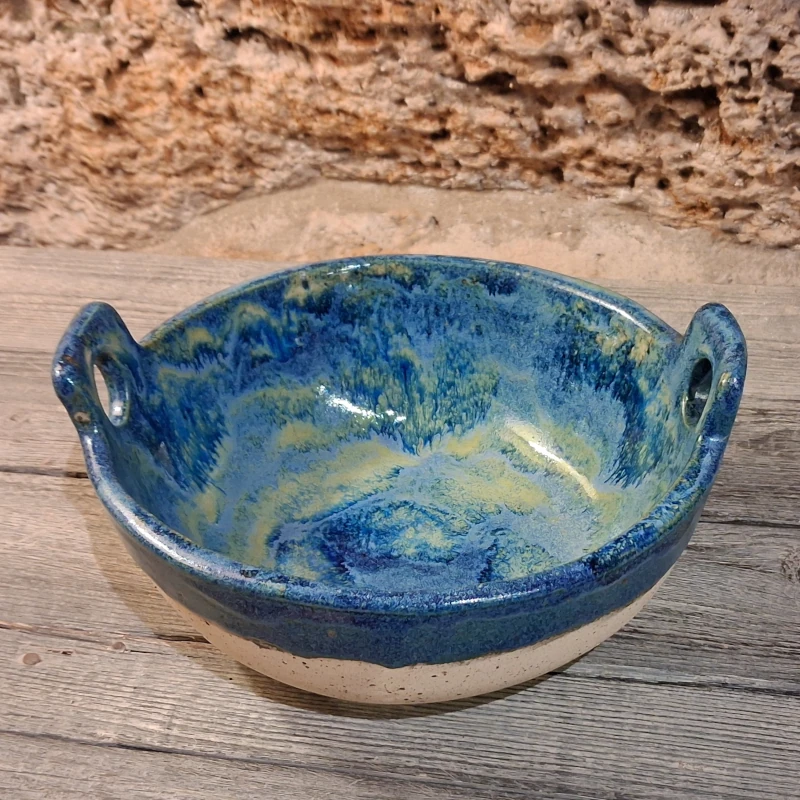 ciotola blu in gres pezzo unico artigianato artistico toscana, blue ceramic bowl made in italy