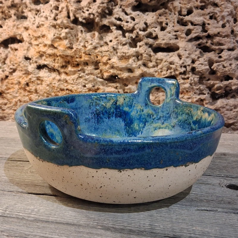 ciotola scultura blu in gres, blue ceramic bowl made in italy