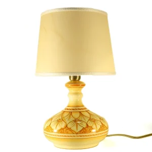 lampada camera da letto in ceramica dipinta a mano in toscana arancio terra di siena, ceramic bedside lamp handpainted in tuscany