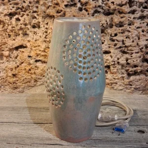 lampada rosa azzurro arte ceramica toscana, artistic table lamp in ceramic handmade in tuscany