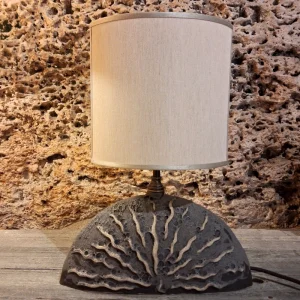 lampada scultura arte ceramica toscana, dark stoneware table lamp handmade in tuscany