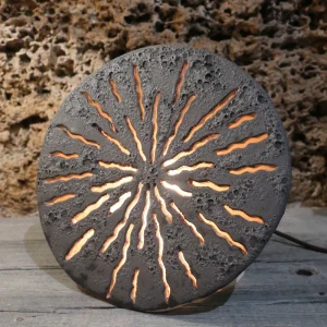 lampada scultura arte ceramica toscana, stoneware table lamp handmade in tuscany