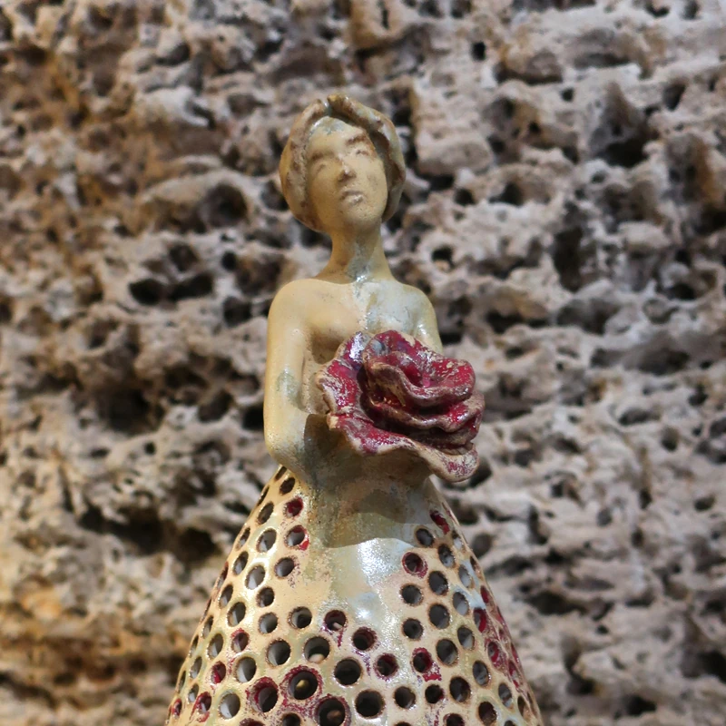 lampada scultura figura femminile arte ceramica toscana, table lamp tuscany artistic ceramic