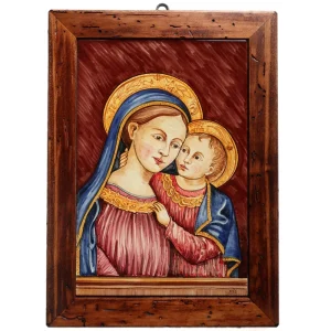 madonna del buon consiglio dipinta a mano su ceramica con cornice in legno, handmade in tuscan madonna