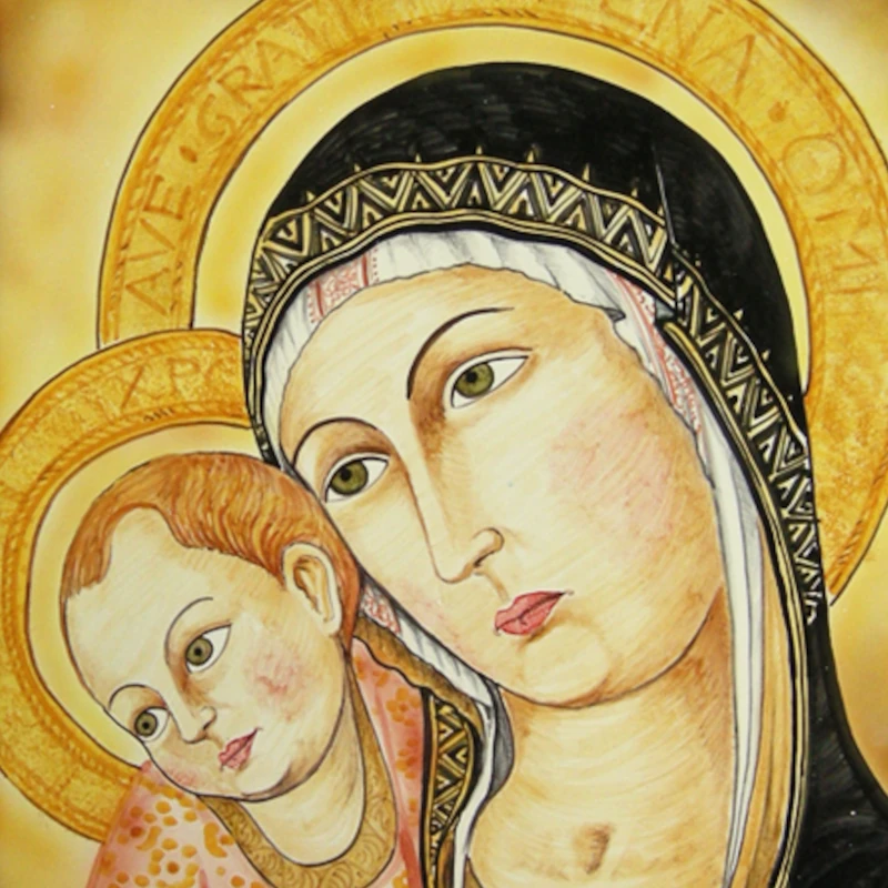 madonna del pilastro con cornice, madonna tuscan ceramic on wood