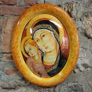madonna del pilastro su ovale in ceramica dipinta a mano, handpainted madonna in pottery