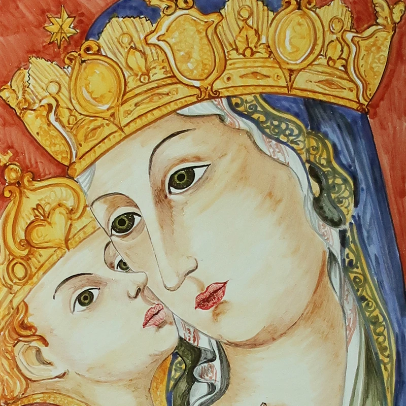 madonna del rifugio dipinta a mano ceramica toscana, handmade in tuscany madonna