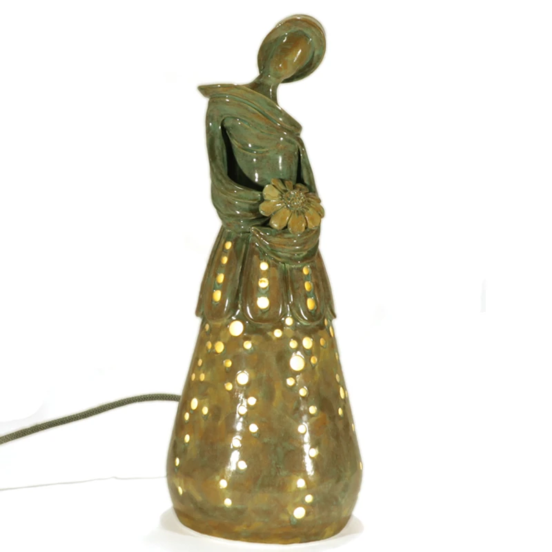 margherita lampada scultura figura femminile arte ceramica, daisy table lamp female figure sculpture ceramic art
