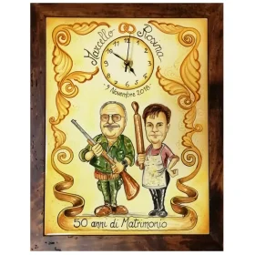 orologio con caricatura per nozze oro, clock with caricature