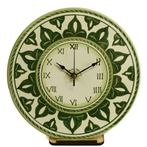 orologio da parete artigianato ceramica dipinto a mano colore verde, handpainted green clock in ceramic made in tuscany