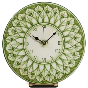 orologio verde rotondo da parete in ceramica dipinto a mano, hand painted green clock in ceramic