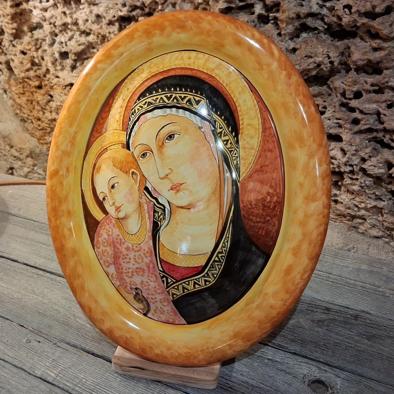 ovale in ceramica madonna del pilastro dipinta a mano in Toscana, handpainted ceramic madonna