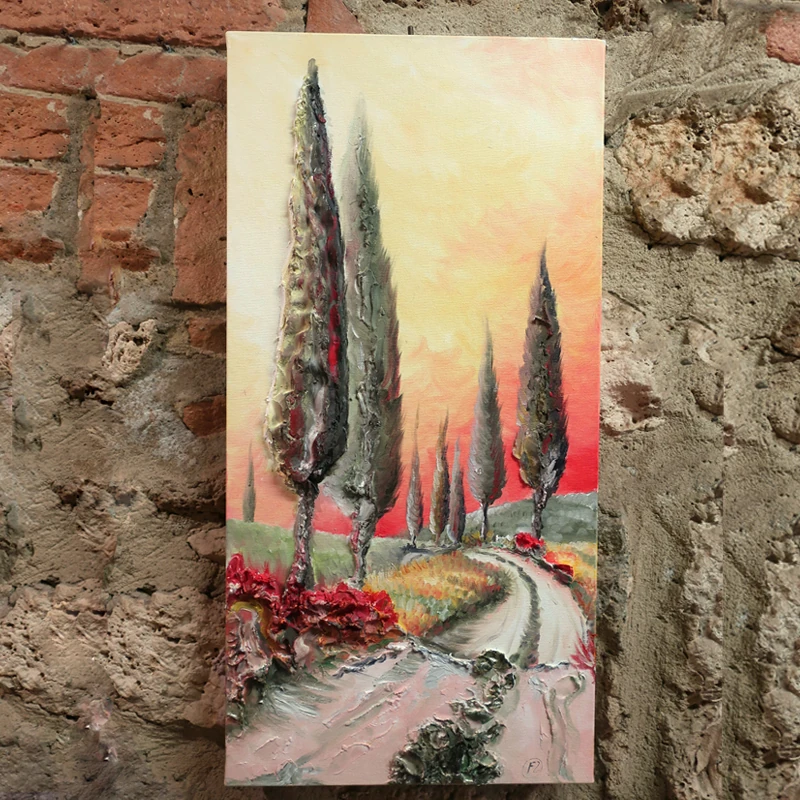 paesaggio al tramonto quadro olio su tela sarteano, sunset landscape oil painting on canvas made in tuscany