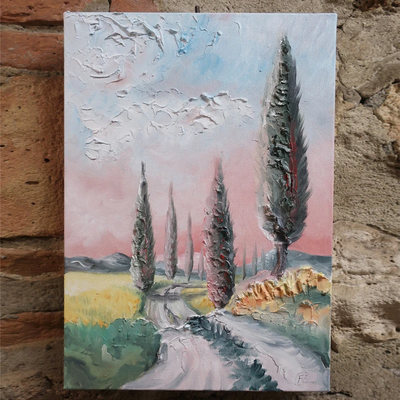 paesaggio alba olio su tela di fabrizio rocchi, landscape sunrise oil painting on canvas by fabrizio rocchi