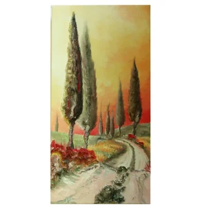 paesaggio tramonto toscana quadro olio su tela, sunset landscape tuscany painting oil on canvas