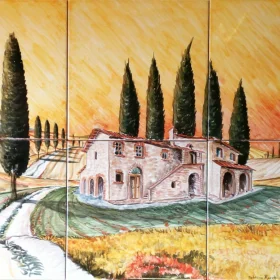 pannello di mattonelle in ceramica dipinto a mano, handpainted ceramic tile panel