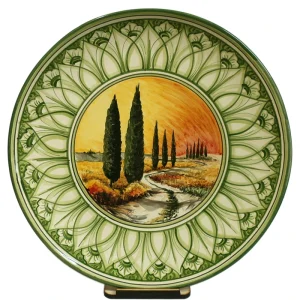 piatti da parete in ceramica dipinto a mano con paesaggio toscano, ceramic plate handpainted with view of tuscany