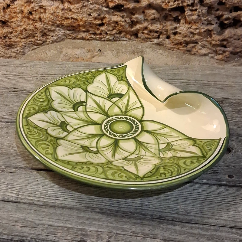 piatto centrotavola verde dipinto a mano ceramica toscana, green centerpiece handmade in tuscany