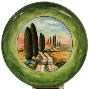 piatto da parete con paesaggio dipinto a mano ceramica artistica toscana, handpainting ceramic plate tuscany ceramic art