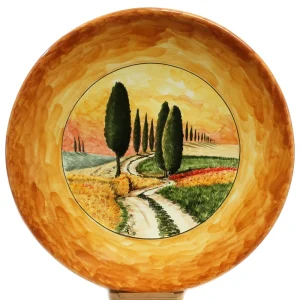 piatto da parete quadro ceramica con paesaggio toscana, wall plate in ceramic with handpainted tuscany landscape