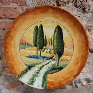 piatto decorativo Toscana in ceramica dipinto a mano con paesaggio, ceramic plate handmade with tuscany landscape