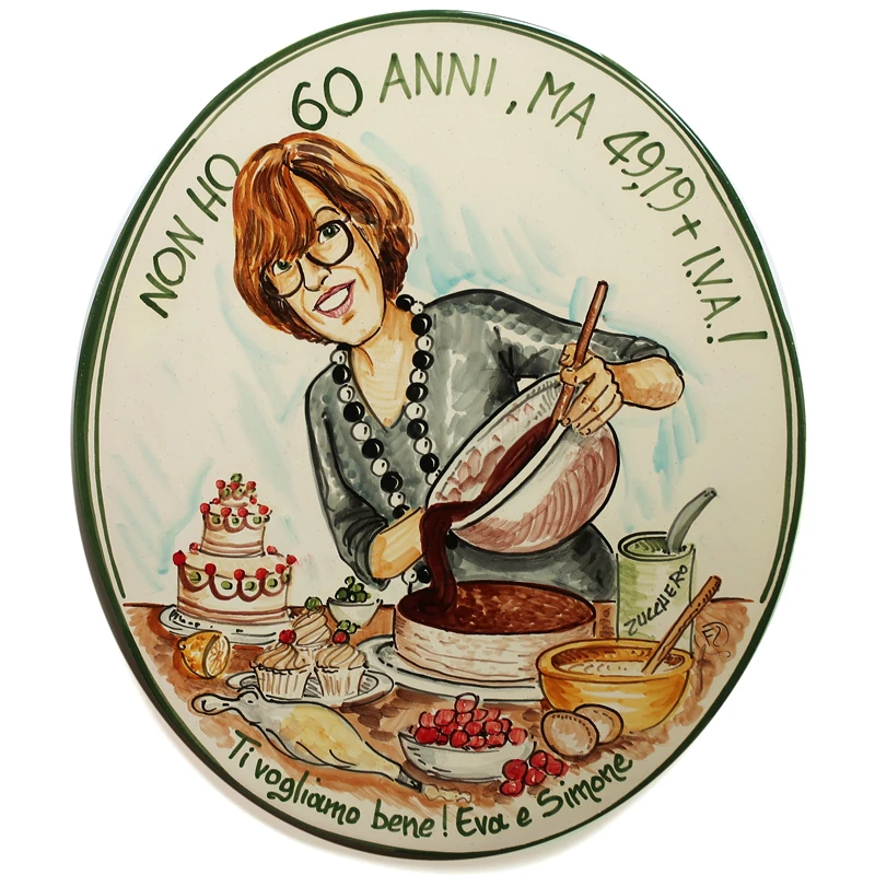 quadro ceramica caricatura regalo personalizzato compleanno 60 anni, caricature personalized gift birthday 60 years