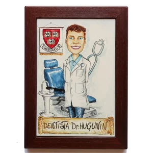 quadro ceramica dentista umoristico caricatura dipinta a mano, ceramic tile hand painted caricature cartoon style