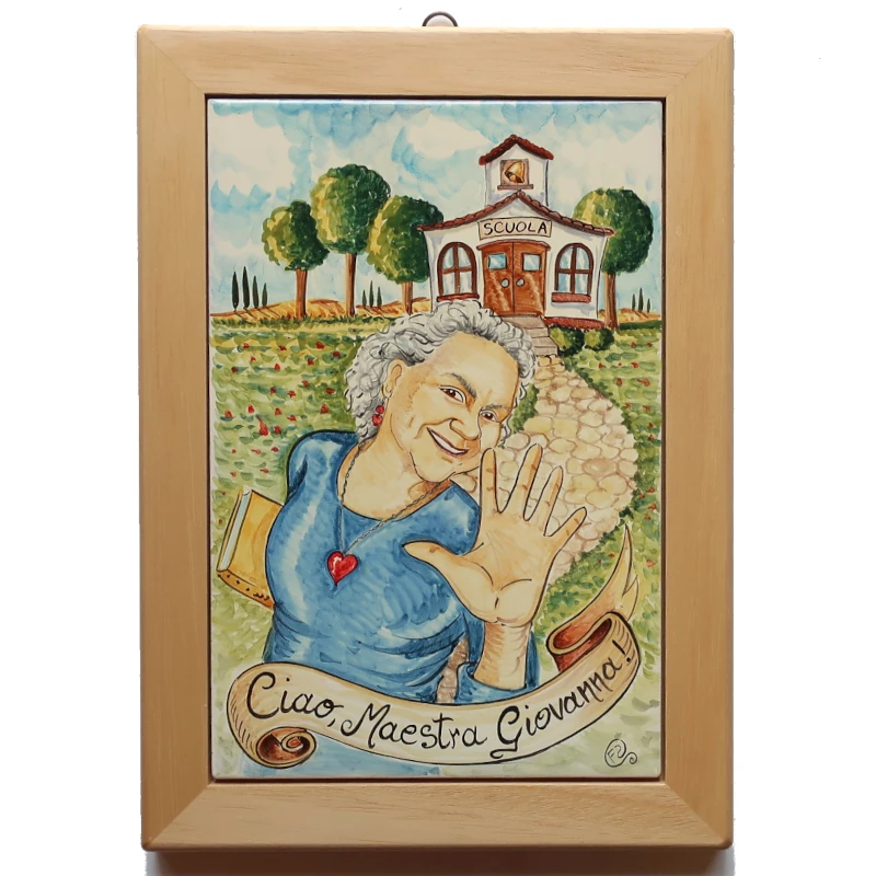 quadro ceramica personalizzato per maestra caricatura dipinta a mano, ceramic tile hand painted caricature cartoon style