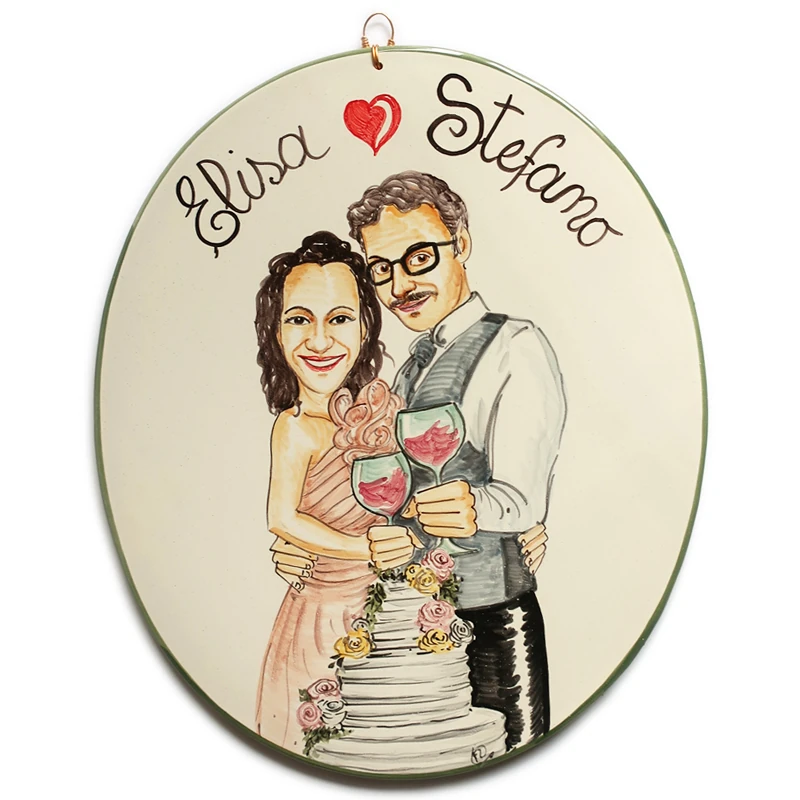 quadro ceramica regalo sposi personalizzato matrimonio con torta, Wedding personalized gift handpainted ceramic tile marriage