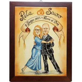 quadro con caricatura personalizzata per nozze oro, ceramic tile with caricature
