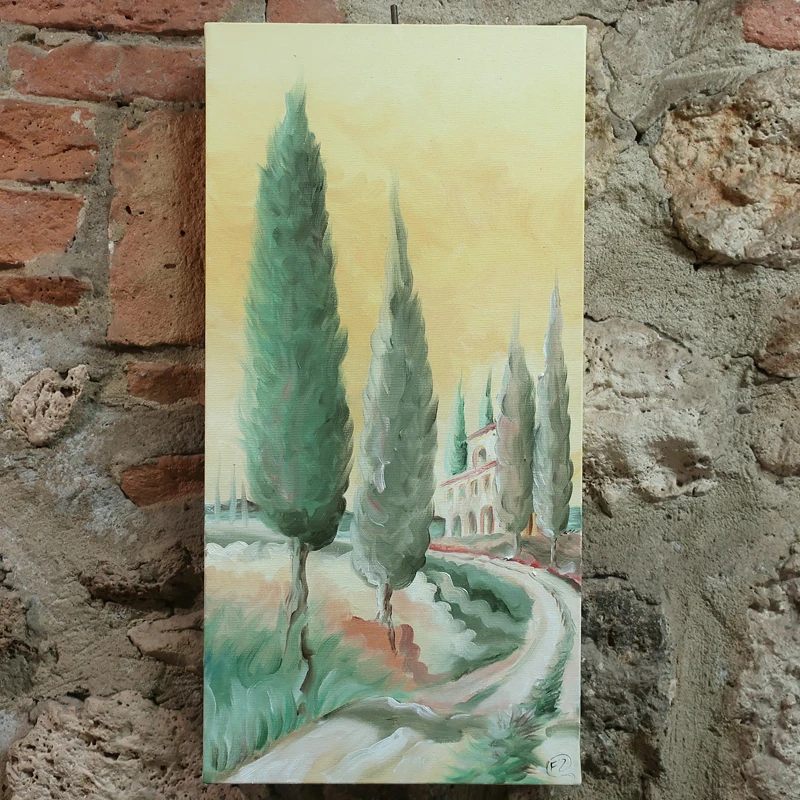 quadro dipinto ad olio con paesaggio toscano, oil painting with tuscan landscape