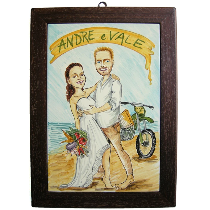 quadro matrimonio personalizzato dipinto a mano ceramica caricatura sposi regalo nozze fumetto, Wedding custom handpainted ceramic painting cartoon marriage