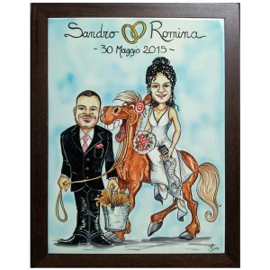 quadro oggi sposi personalizzato ceramica caricatura cavallo matrimonio regalo nozze, Wedding personalized gift handpainted ceramic painting marriage