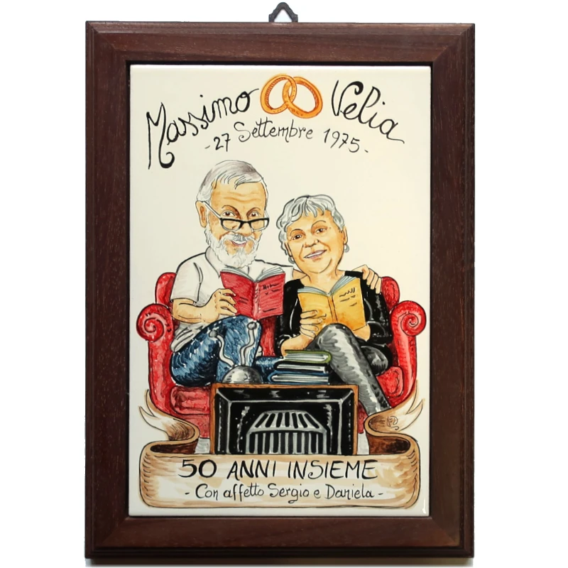 quadro personalizzato regalo anniversario matrimonio 50 anni insieme, ceramic painting custom Wedding Anniversary Couple