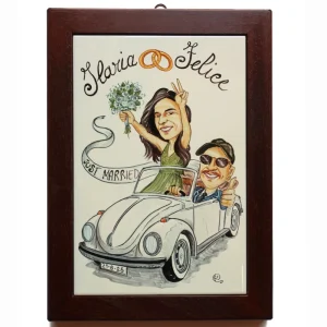 quadro sposi personalizzato ceramica caricatura divertente matrimonio regalo nozze, Wedding custom handpainted ceramic painting cartoon marriage