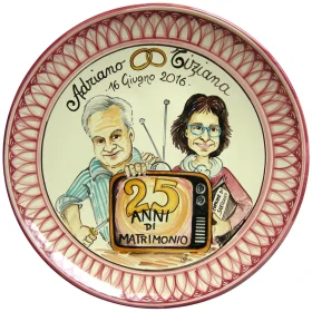 regalo per nozze d'argento 25 anni matrimonio piatto ceramica personalizzato, gift for 25 years of marriage