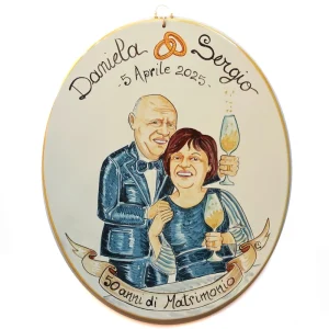 regalo personalizzato ceramica Anniversario Matrimonio 50 anni Nozze Oro, Wedding Anniversary custom handpainted ceramic tile
