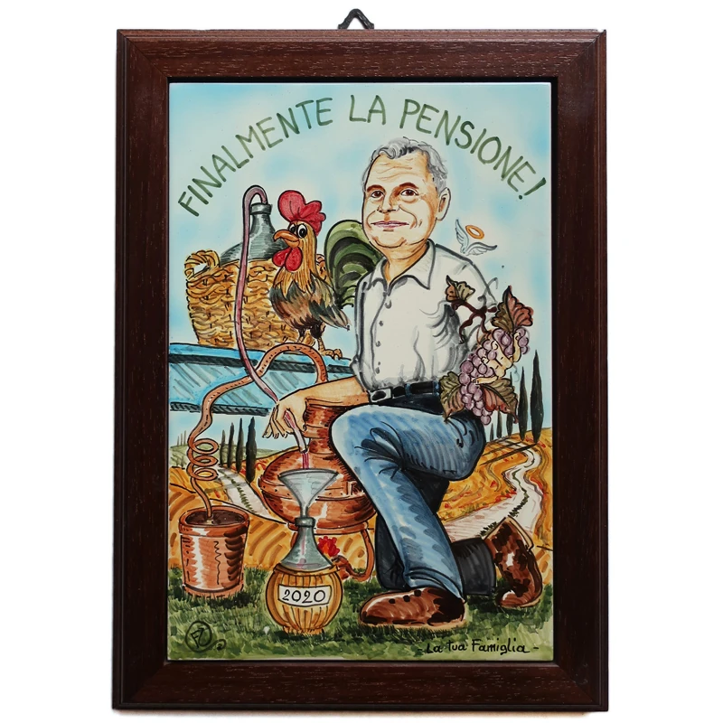 regalo personalizzato quadro fumetto finalmente pensione, personalized painting gift retirement comics caricature